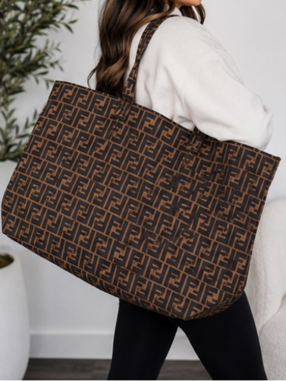NEW Fendi Brown FF HUGE oversized Monogram Canvas Tote